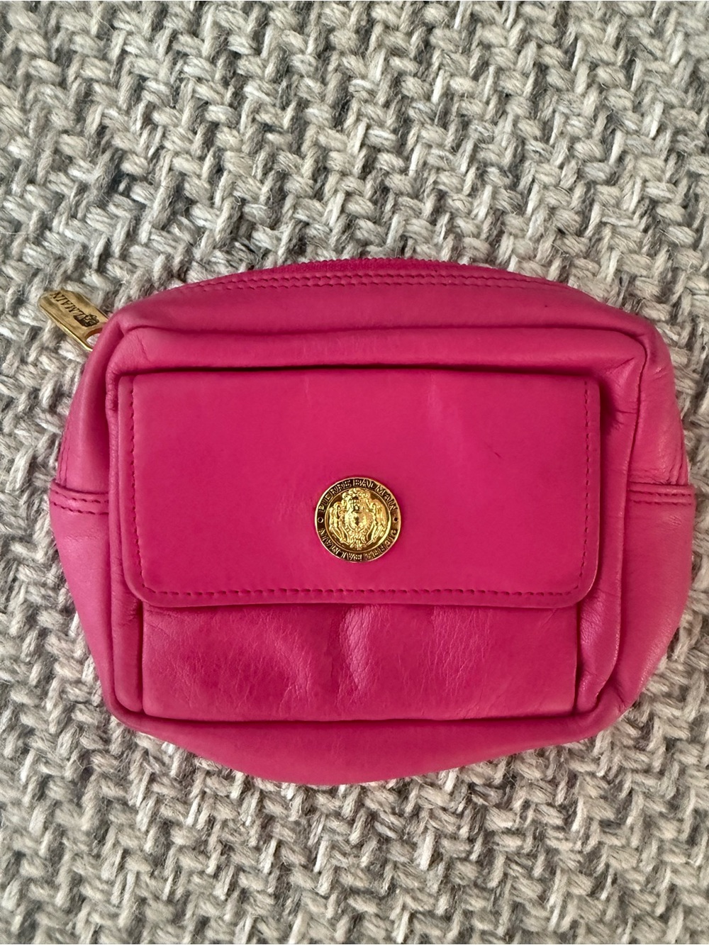 Balmain Pink Leather Wallet Pouch with Gold Hardware